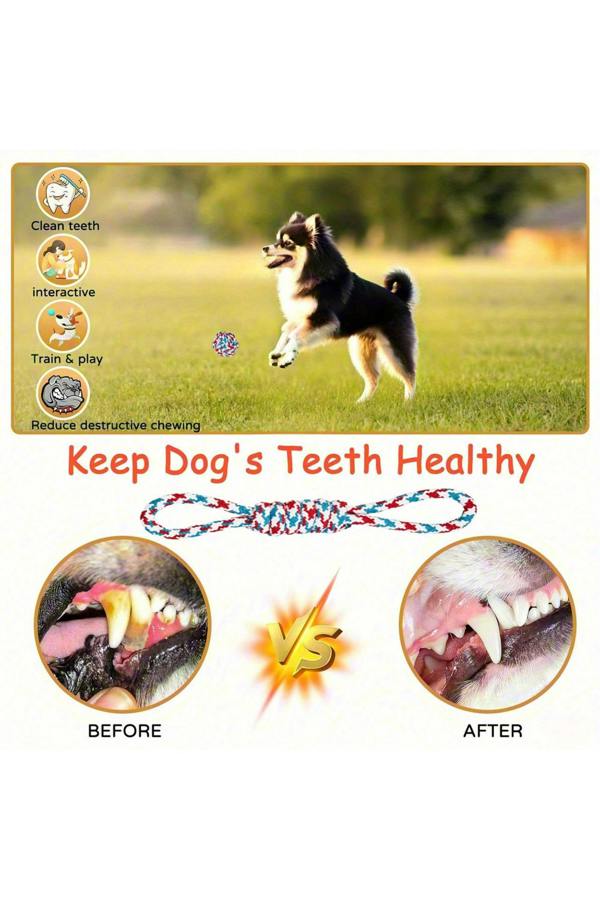Dyzi 7pcs Interactive Dog Chew Rope Knot Toys Set Red Blue Training Play