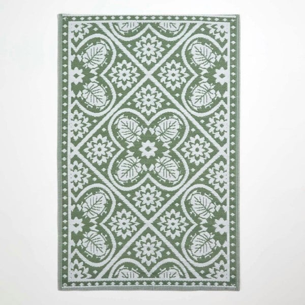 HOMESCAPES Outdoor Rug Luxury Waterproof Reversible, For Garden, Floral Leaf