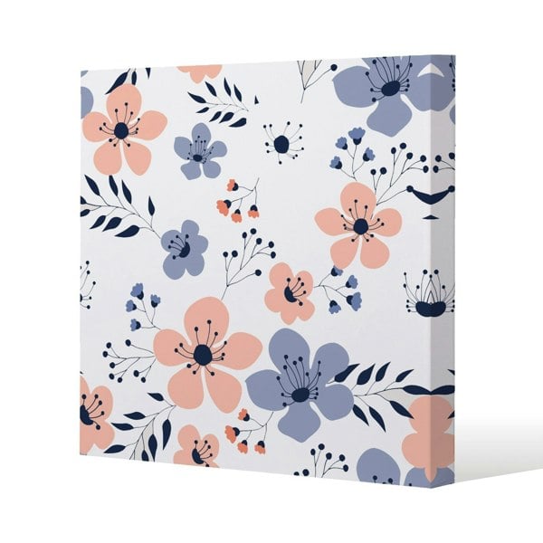 Benjamin Tate Design Pink & Blue Flowers Slim Style Canvas Print  40x40cm , 15mm Slim Real wood.