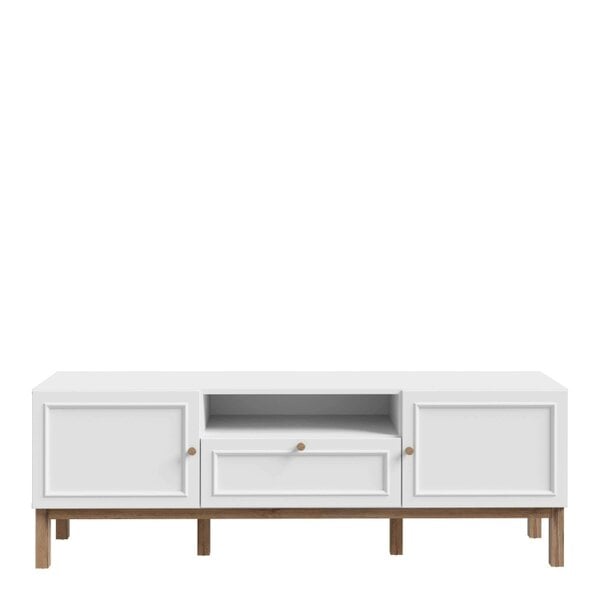 Wyld Haus Turku Light Grey TV Unit with Oak Detail 2 Doors 1 Drawer