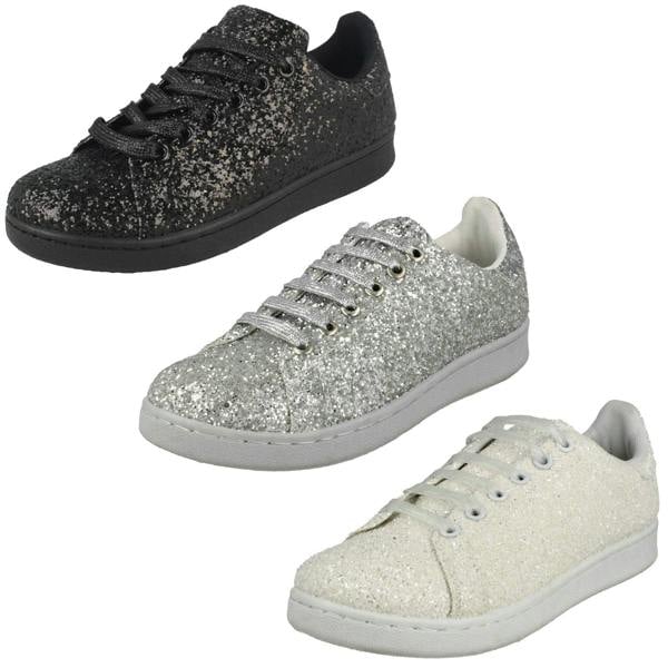 Spot On Ladies Spot On Glittery Lace Up Trainers