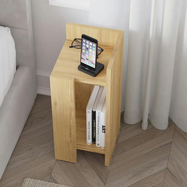 Decortie Elos Bedside Tables Set of 2 Modern Narrow Design with Storage Shelves Right&Left 25x25x60cm