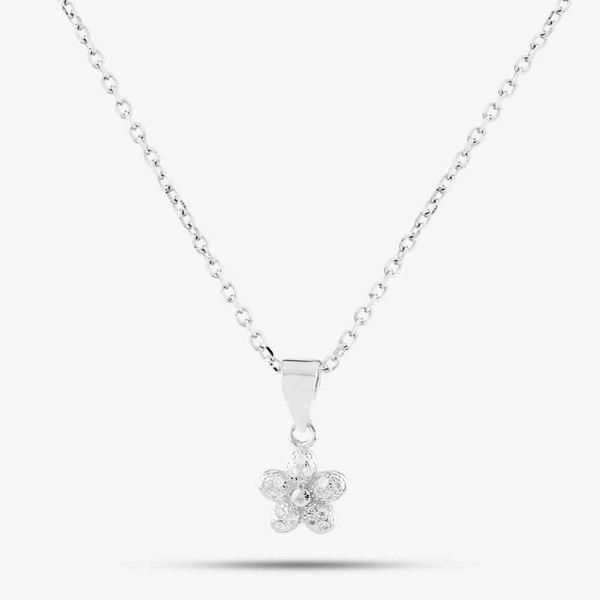 T. H. Baker Silver Cubic Zirconia Textured Flower Pendant E610851-P