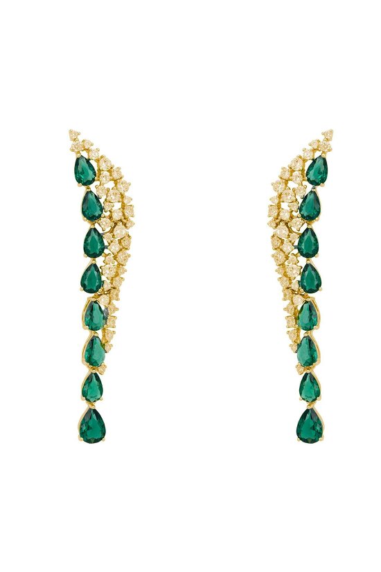Latelita Baroness Gemstone Drop Earrings Emerald Gold