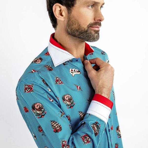 SAILOR PUNK TATTOO PRINT SHIRT - Premium Men's Patterned Shirt by Claudio Lugli | Bold Design, Tailored Fit, Best Printed Shirts