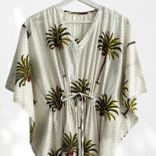 Hayley & Co Palm Tree Print Long 100% Cotton Kaftan