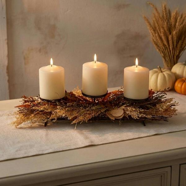 Garden Greatness Dried Autumn Mixed Leaf Centrepiece Candle Holder