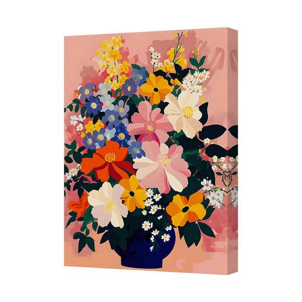Benjamin Tate Design Floral Canvas Wall Art Print Bouquet Pink Background Handmade UK