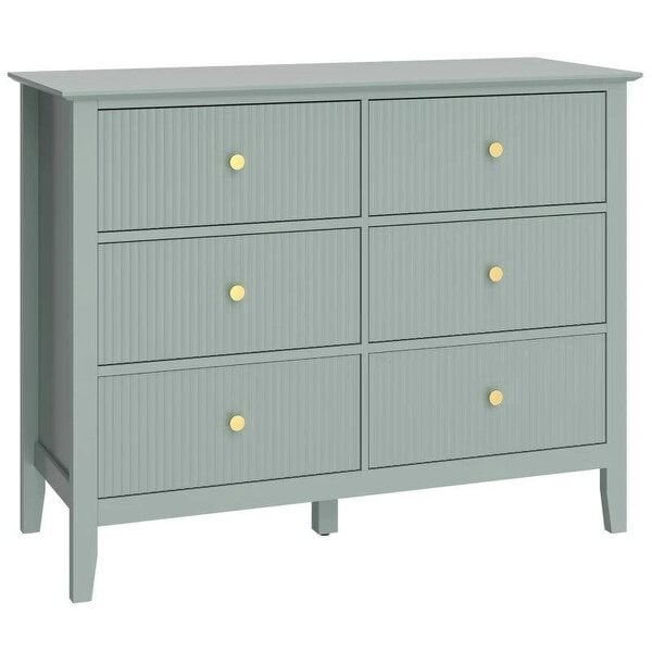 Fluted Dresser, 6 Drawer Chest of Drawers for Bedroom, Living Room, Hallway, Closet, Green