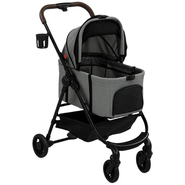 Dog Stroller, 3 in 1 Foldable Pet Stroller for Small Puppy Cat with Detachable Travel Carrier, Storage Basket, Grey