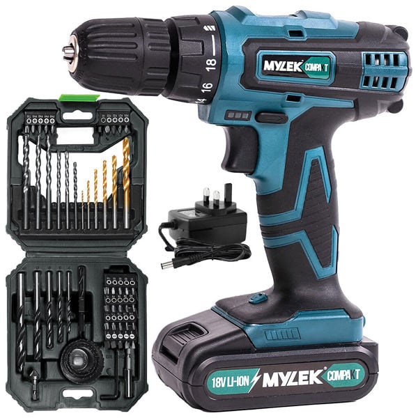 MYLEK VCB Cordless Drill with MYLEK 4ORCE 50 Piece Accessory Kit