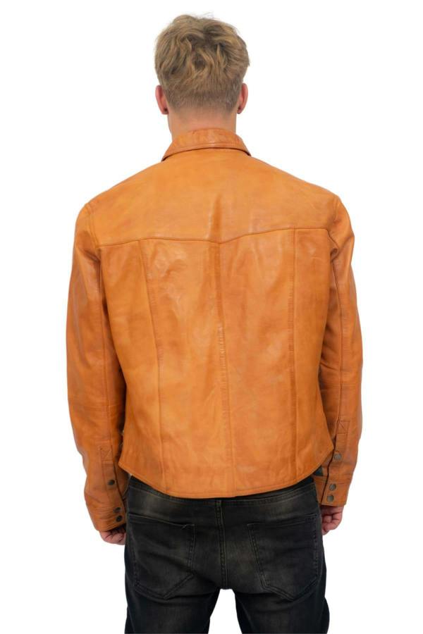 Infinity Leather Mens Retro Leather Shirt Jeans Jacket-Beijing