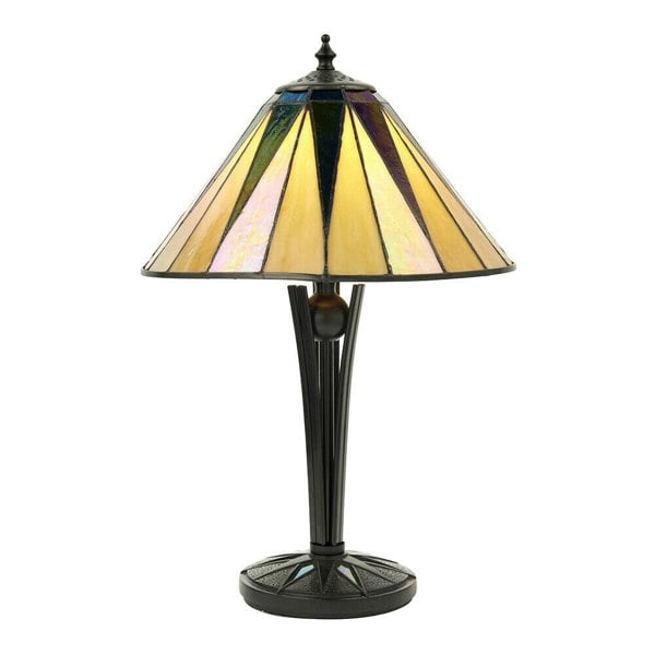 Small Tiffany Glass Table Lamp - Geometric Design - Black Finish - 40W E14 Golf Loops