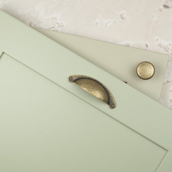 Handle & Home Antique Brass Cup Handle and Coordinating Knob