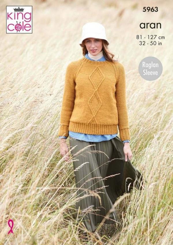 King Cole Wool Aran Knitting Pattern 5963, Sweaters for Women, 32 - 50 Inches