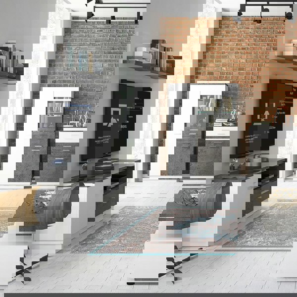 Furniture To Go Zingaro Low display cabinet (RH) in Grey and White