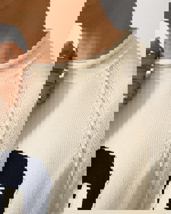 GANT Mens Intarsia G Logo Crew Neck Jumper - 130 Cream - CHO - Designer Mens Sweatshirts