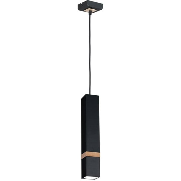 Milagro Vidar Black Pendant Lamp 1XGU10 Hand Made Modernist Cuboid Design With Natural Wooden Insert
