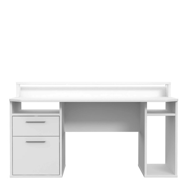 Wyld Haus Valencia White Gaming Desk with LED Strip Lighting and Storage Features