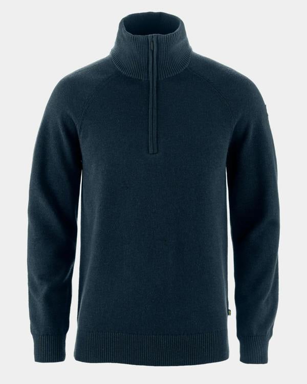 Fjallraven Övik Lite Mens Half Zip Jumper - Dark Navy 555 | CHO | Designer Mens Jumpers