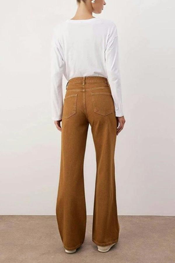 WOVCOR High Waist Vintage Wash Denim Wide Leg Jeans