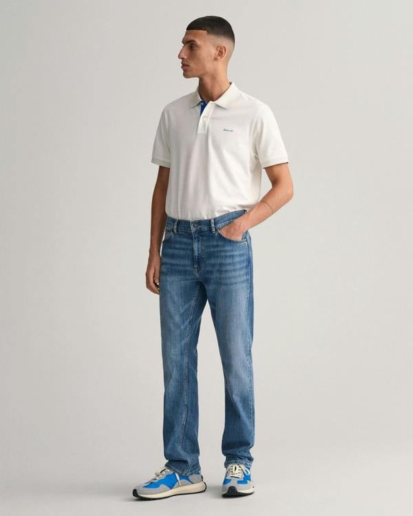GANT Regular Fit Short Sleeve Contrast Pique Rugger - 113 Eggshell - CHO - Designer Mens Short Sleeve Polo Shirts
