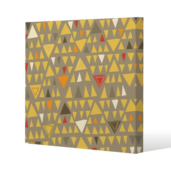 Benjamin Tate Design Yellow Geometric Triangles Slim Style Canvas Print  20x20cm , 15mm Slim Real wood.
