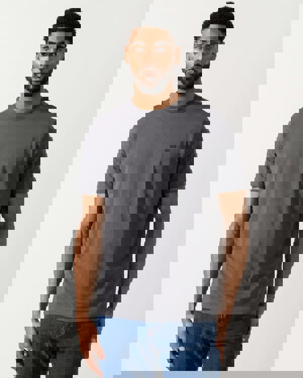 BOSS Green Tee Mens Stretch Cotton T-Shirt with Contrast Logo in Open Grey