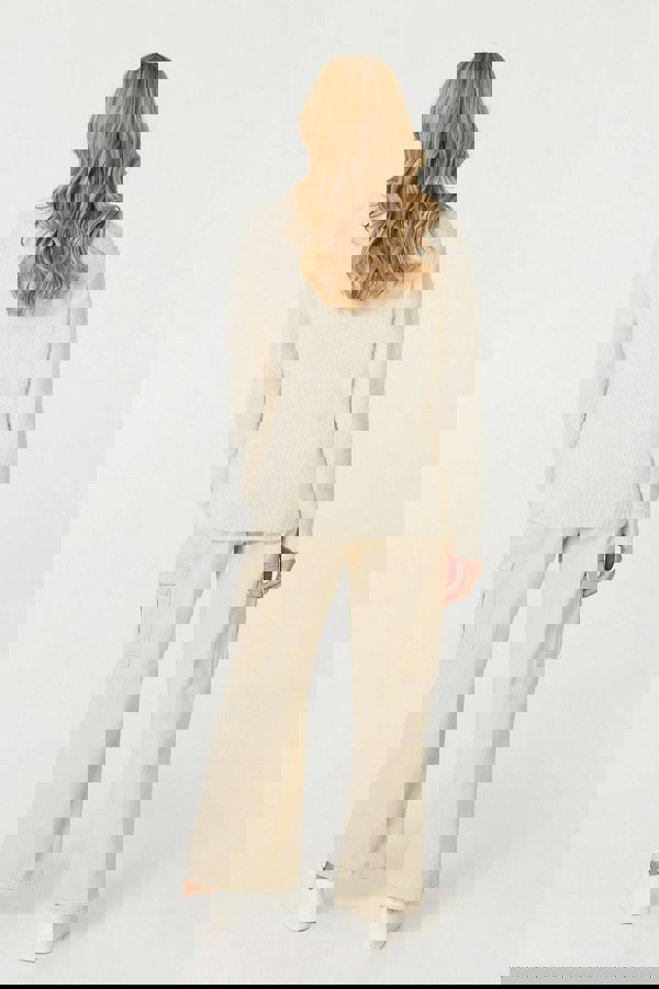 Cream | Floral Embroidered Textured Jumper
