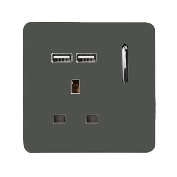 Trendi Switch 1 Gang USB 2100mA Plug Socket in Charcoal Grey