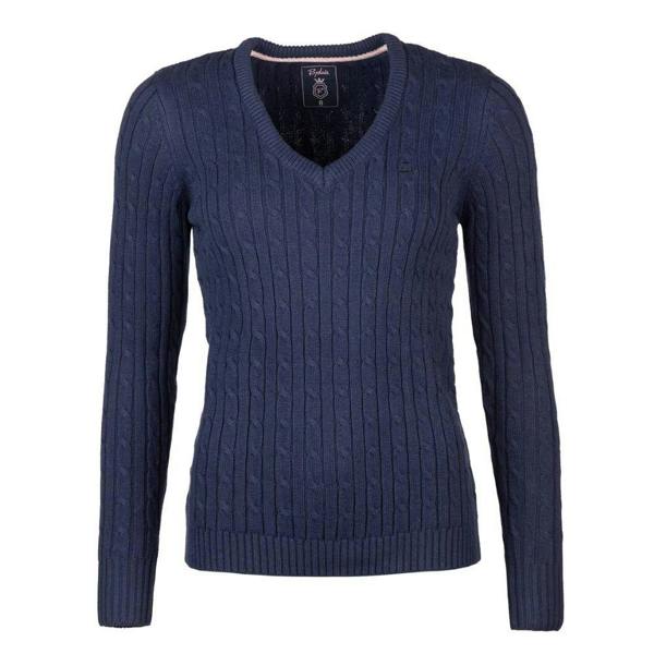 Rydale Emma V Neck cable knit jumper for ladies in Navy