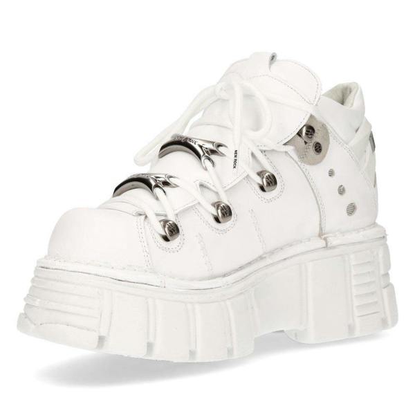 New Rock White Leather Gothic Ankle Boots¬-106N-S8