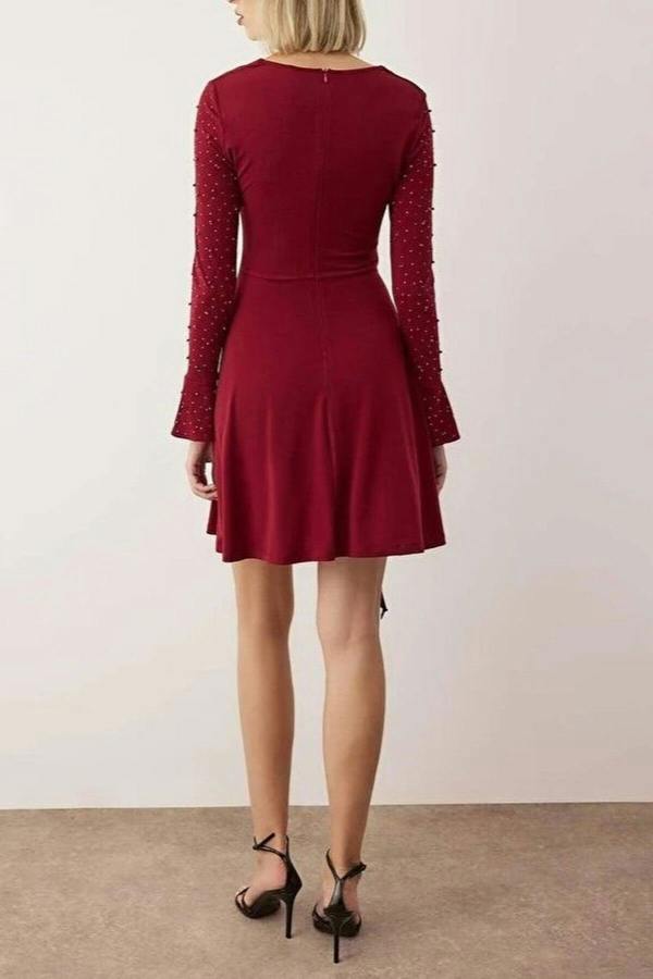 WOVCOR Knit Short Elegant Evening Dress with Pearl Accessories