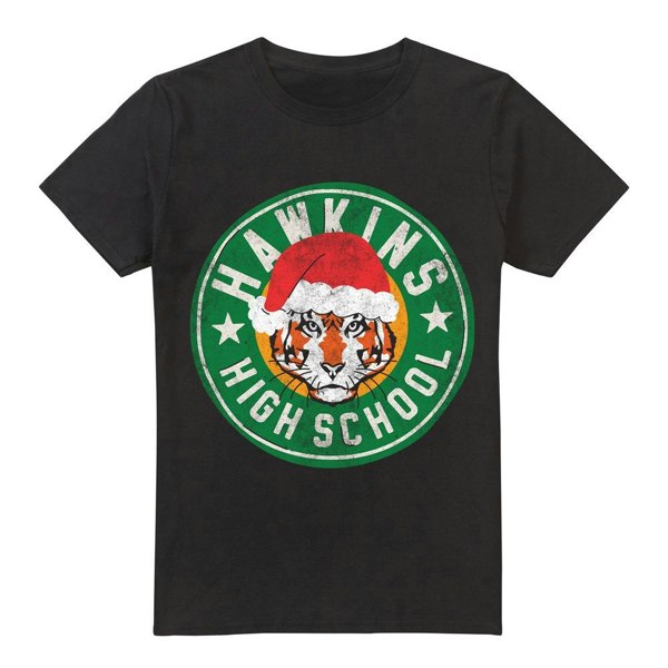 Stranger Things Mens Hawkins High School Christmas Logo T-Shirt - Black