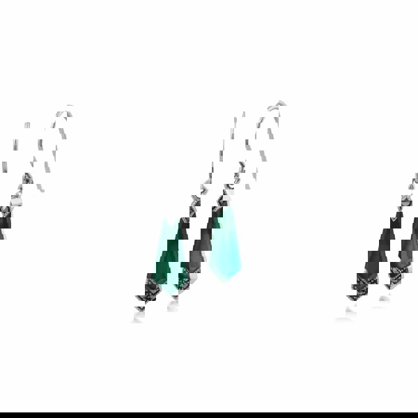 Art Deco Style Green Chalcedony & Marcasite Kite Drop Earrings in 925 Sterling Silver - Gemondo