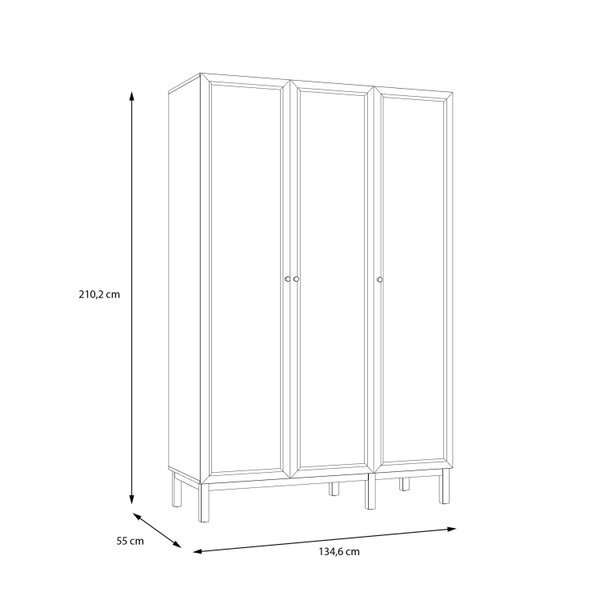 Wyld Haus Basel Light Grey and Oak 3 Door Wardrobe with Shelves Drawer and Hanging Rail
