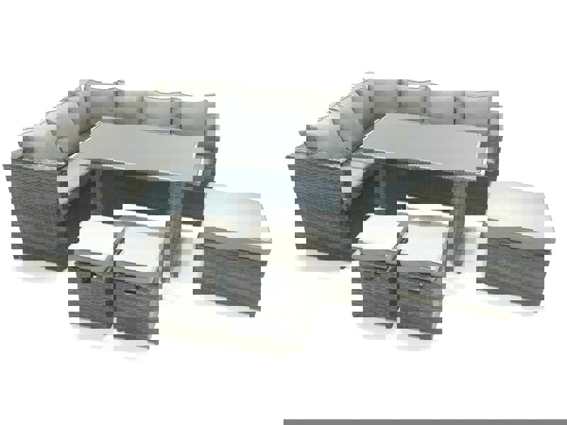 Fimous PE Rattan Corner Sofa Set Rectangular Dining Table Set With Seat And Back Cushion 7 Seater