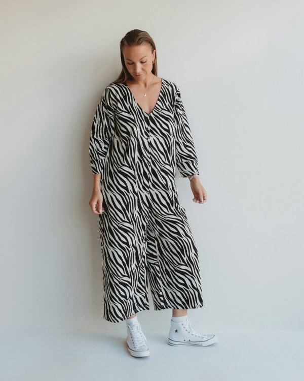 Mai Multicolour Zebra Streak Print V- Neck Jumpsuit- image 1