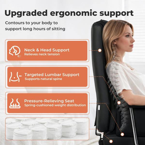 Levede Executive Office Chair Heavy Duty Wide Spring Cushion Recliner Footrest 150kg