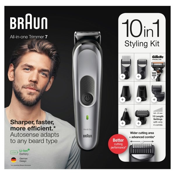 Braun All-in-One Trimmer 7 MGK7220 Hair Clipper 10-in-1 Beard Trimmer Men for Face, Hair & Body