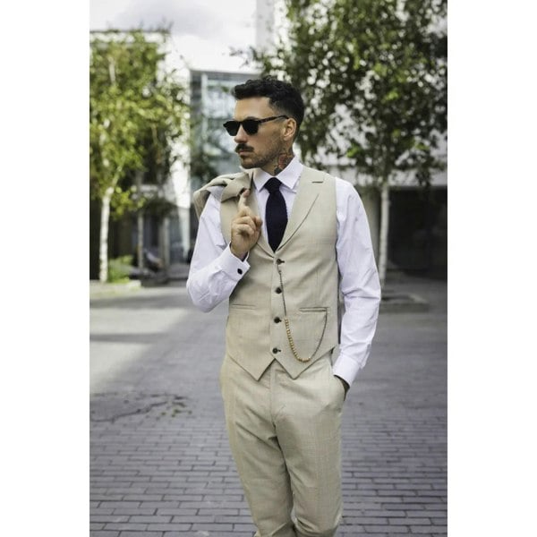 TruClothing James - Men's 3 Piece Cream Tailored Fit Suit