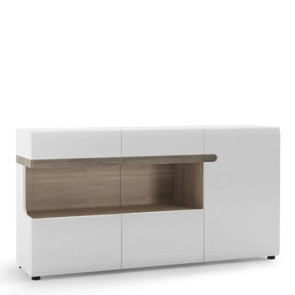 Furniture To Go Chelsea 3 Door Glazed Sideboard  in White with Oak Trim
