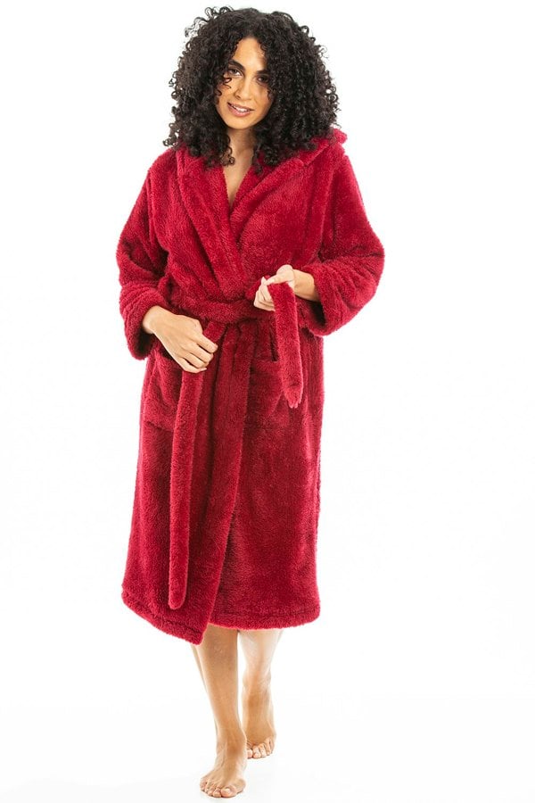 Camille Womens Magenta Supersoft Fluffy Fleece Hooded Robes