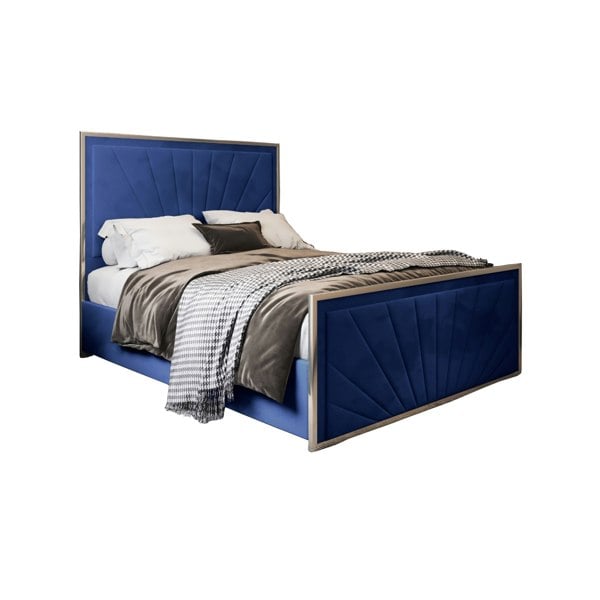 Casa Magna Roxy Upholstered Soft Velvet Metal Bed Frame - Blue