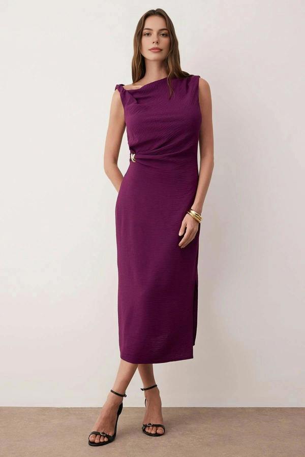 WOVCOR Accessory Detailed Midi Woven Dress