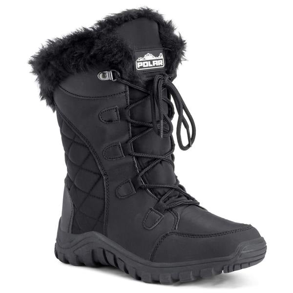 VIVA Women's Quilted Lace Up Waterproof Black Outdoor Cuff Snow Rain Boot