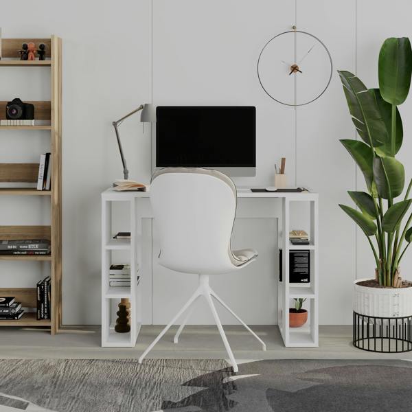 Decortie Modern Colmar 106cm Working Desk Particleboard 3 Open Shelves Wall Fix H75xW106cm