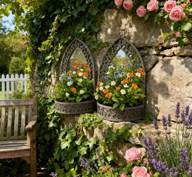 70/62CM SET 2 METAL PLANTERS WITH MIRROR