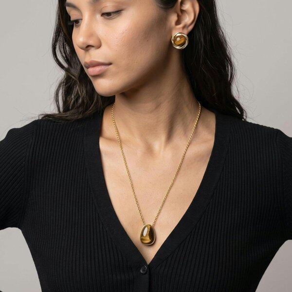 Uchi & Soto Nekomeishi Tigers Eye Pendant Necklace