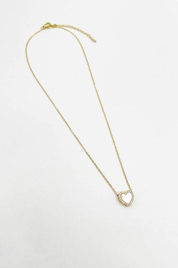 SVNX Diamante & Seashell Heart Necklace in Gold - Gift Boxed